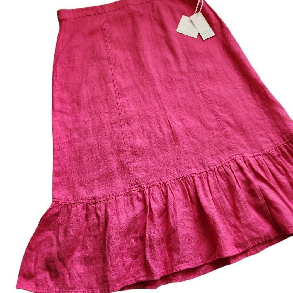 Cynthia Rowley Skirt Womens 6 Linen Midi Ruffle Valentines Day Pink